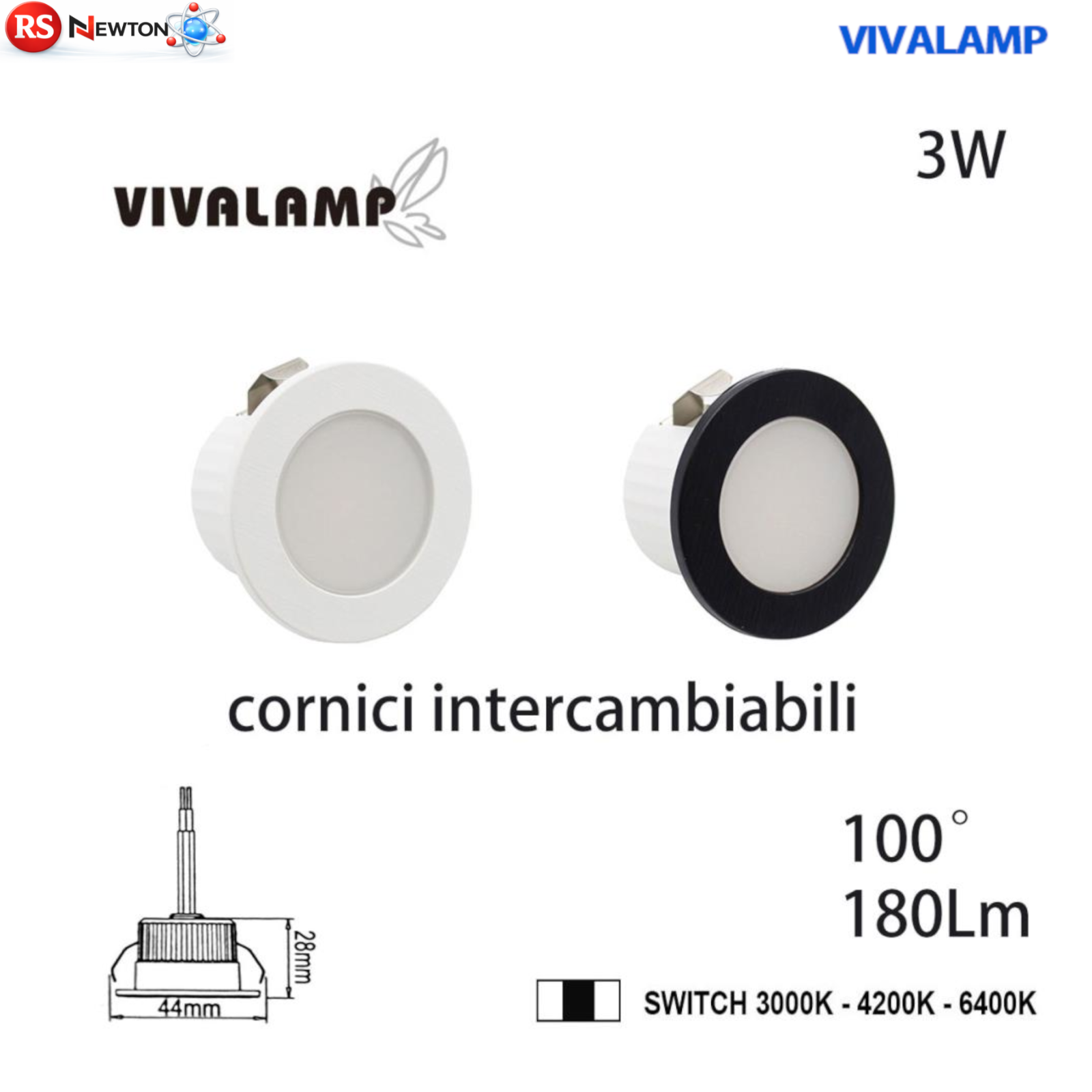 Faretto LED Incasso 3W Rotondo Faretti Bianco Nero CCT Selezionabile 220V V.L