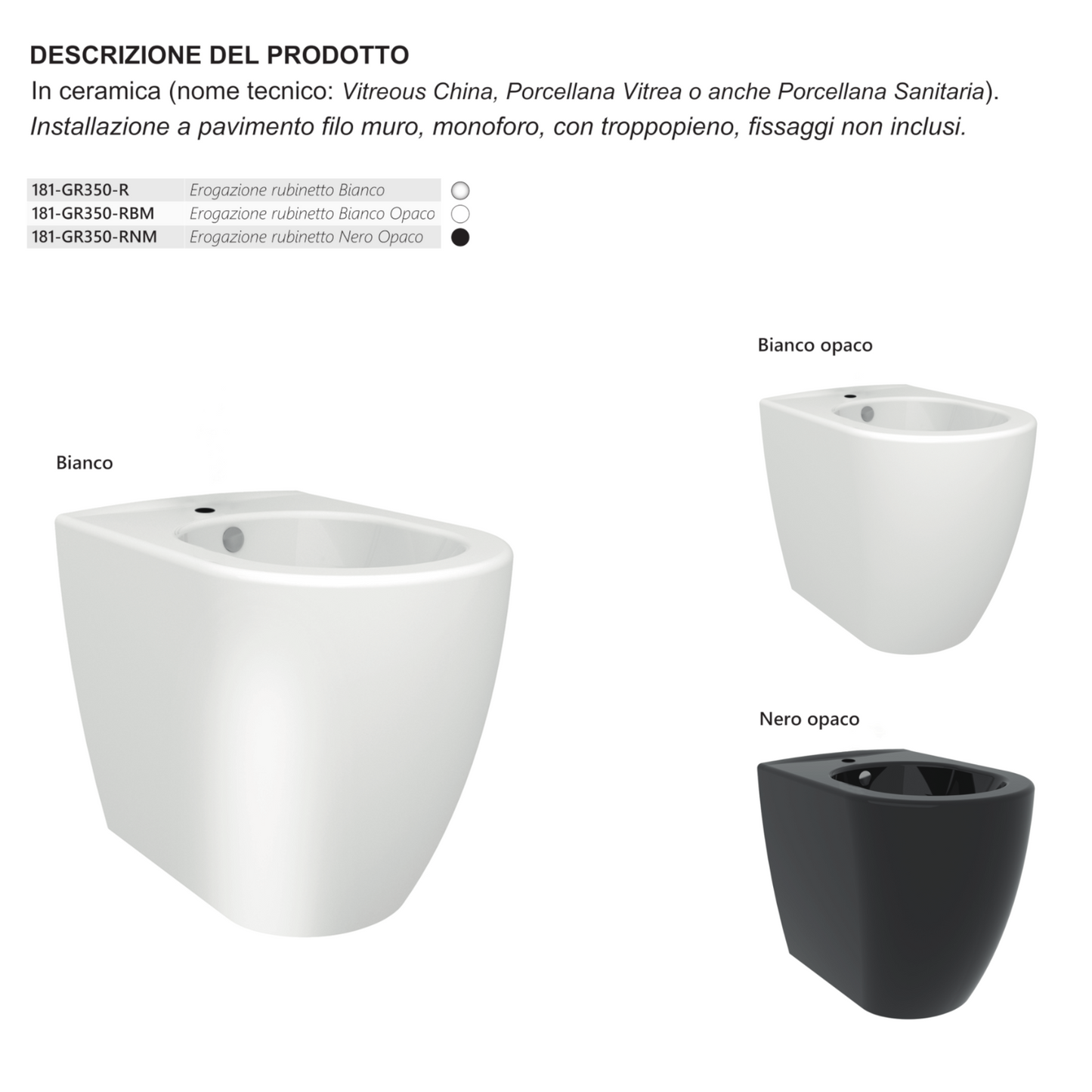 Sanitari Bagno Filo Muro LINPHA Vaso WC Bidet Sedile Soft Close Bianco Nero D.X