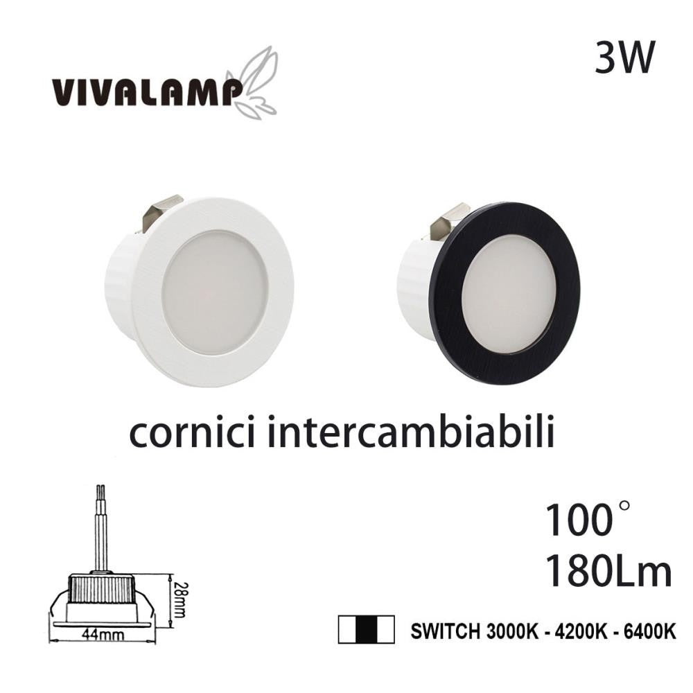 Faretto LED Incasso 3W Rotondo Faretti Bianco Nero CCT Selezionabile 220V V.L