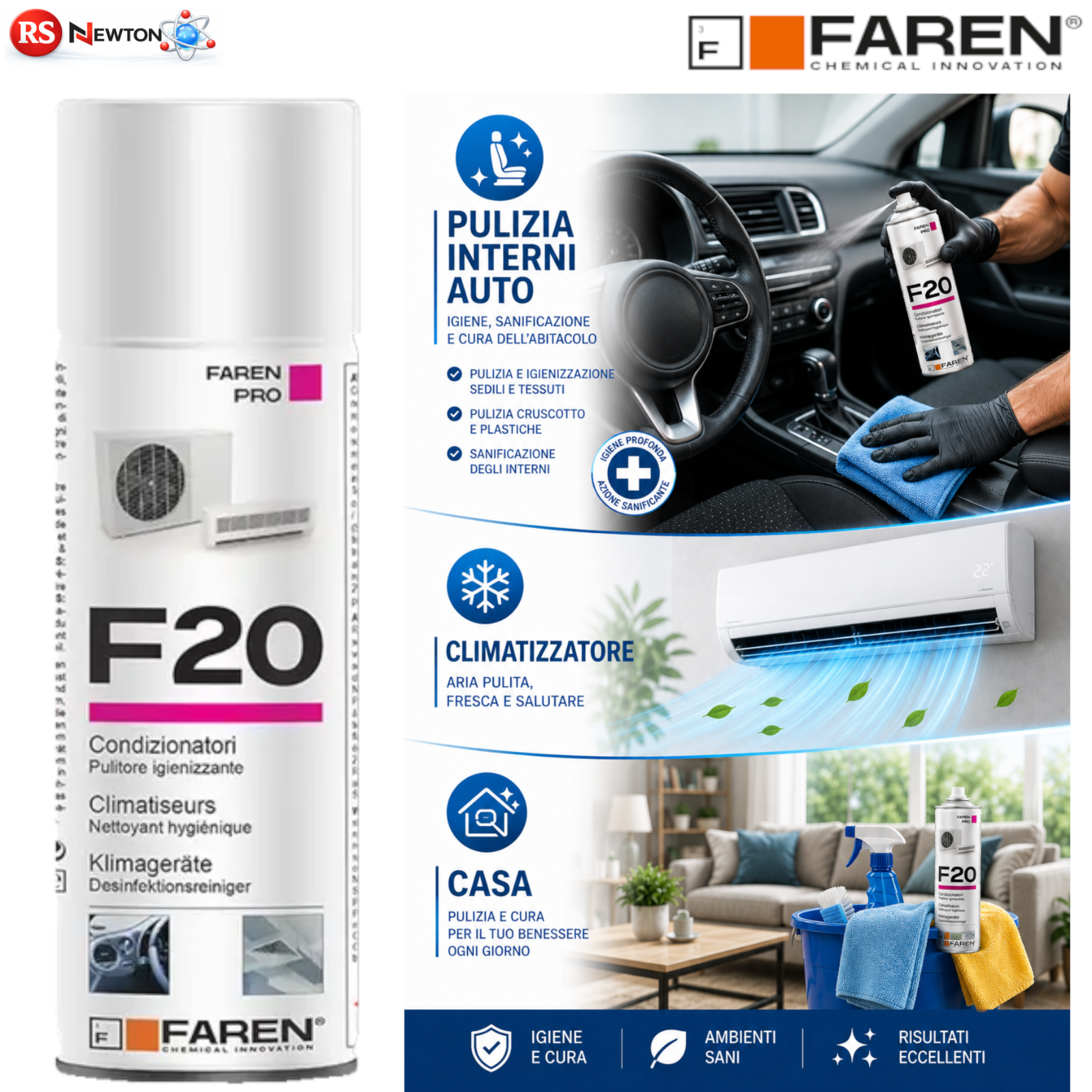 FAREN F20 Spray Igienizzante Condizionatori Climatizzatori Split Auto Casa 400ml