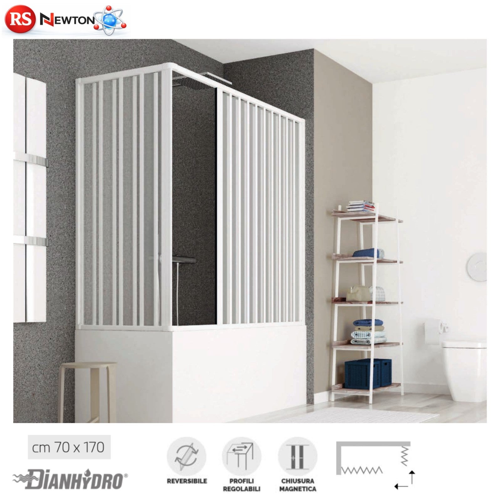 Cabina Parete Box Vasca da Bagno Soffietto PVC 2 Lati 70-170 cm Reversibile D.X