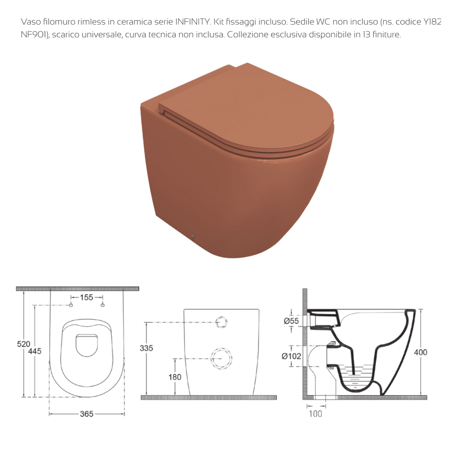 Sanitari Bagno Filo Muro Moderno NYMO INFINITY Vaso WC Bidet Water Elegante D.X