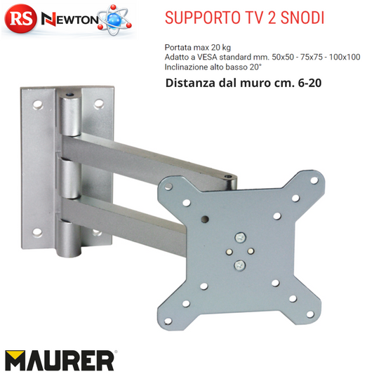 Supporto TV 2 Snodi Orientabile VESA 50 75 100 Universale 20kg Staffa MuroVBS