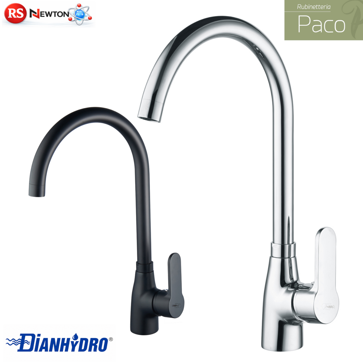 Rubinetto Cucina Canna Alta Girevole Miscelatore Moderno Cromo Nero Opaco D.X