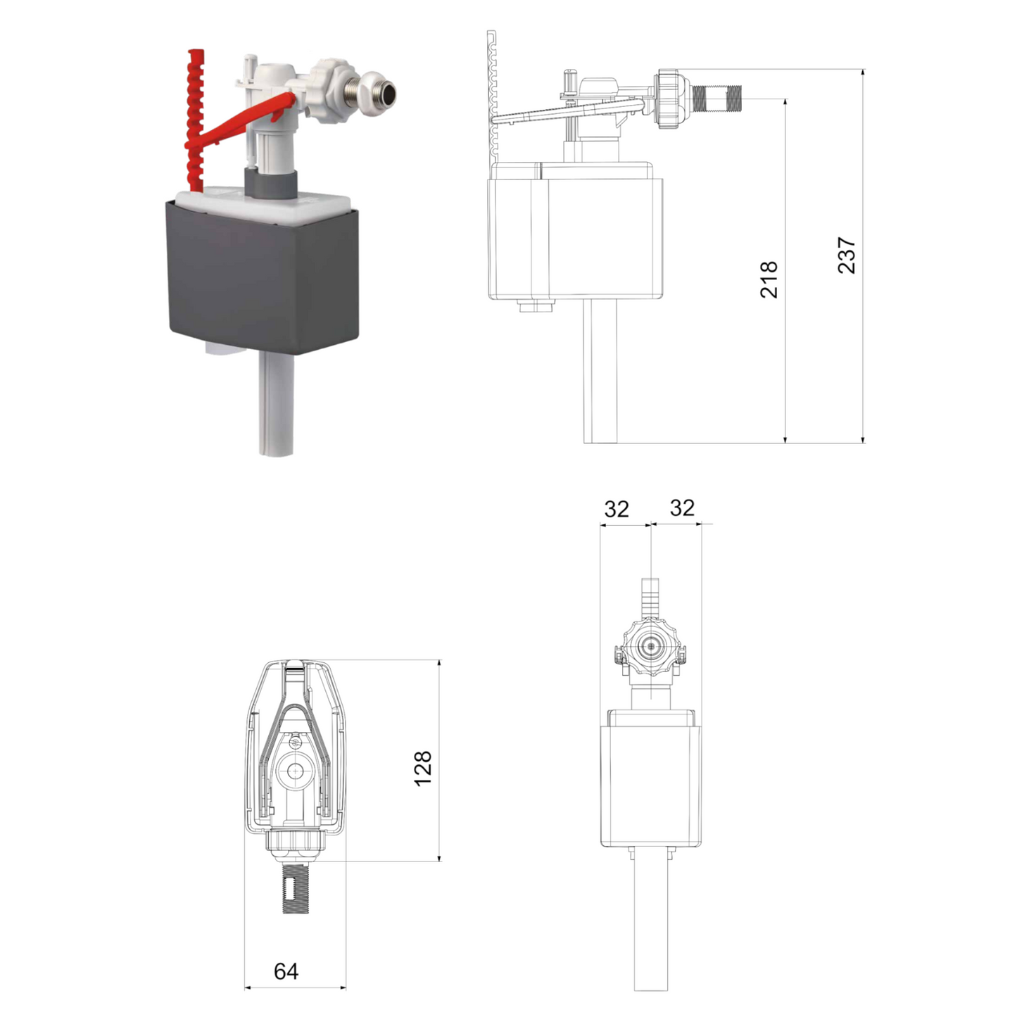 Rubinetto Galleggiante Universale RAMBO CE WC 3/8 Compatto Silenzioso D.X