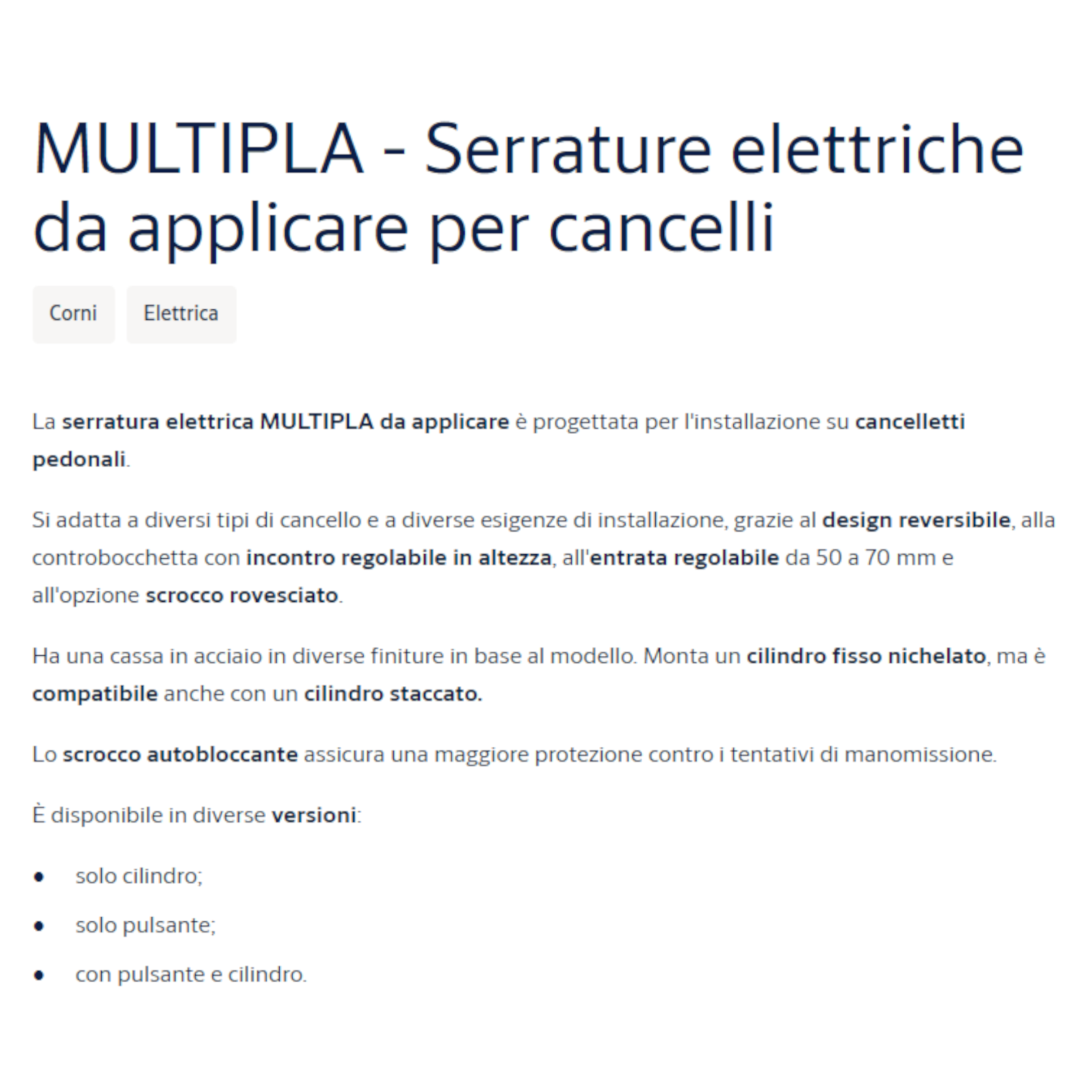 Serratura Elettrica Cancello Pedonale Multipla Reversibile 12V Con Cilindro G.F
