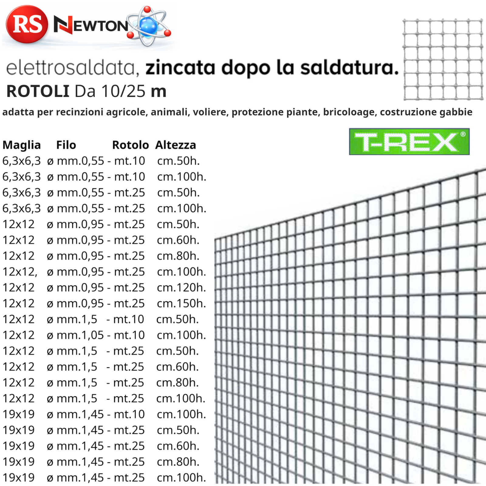 Rete Metallica Elettrosaldata Zincata Griglia Quadrata Per Recinzione 10-25M G.F