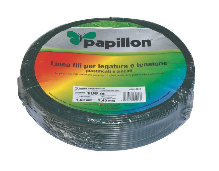 Filo Di Ferro Zincato Plastificato PVC Verde Fissaggio Tensione Cavo 100mt VBS