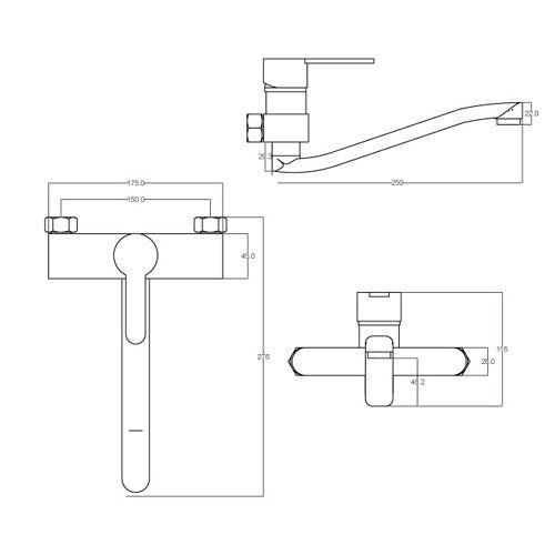 Miscelatore Rubinetto Lavello a Muro Ottone Cromato Monocomando Serie IOLE D.X