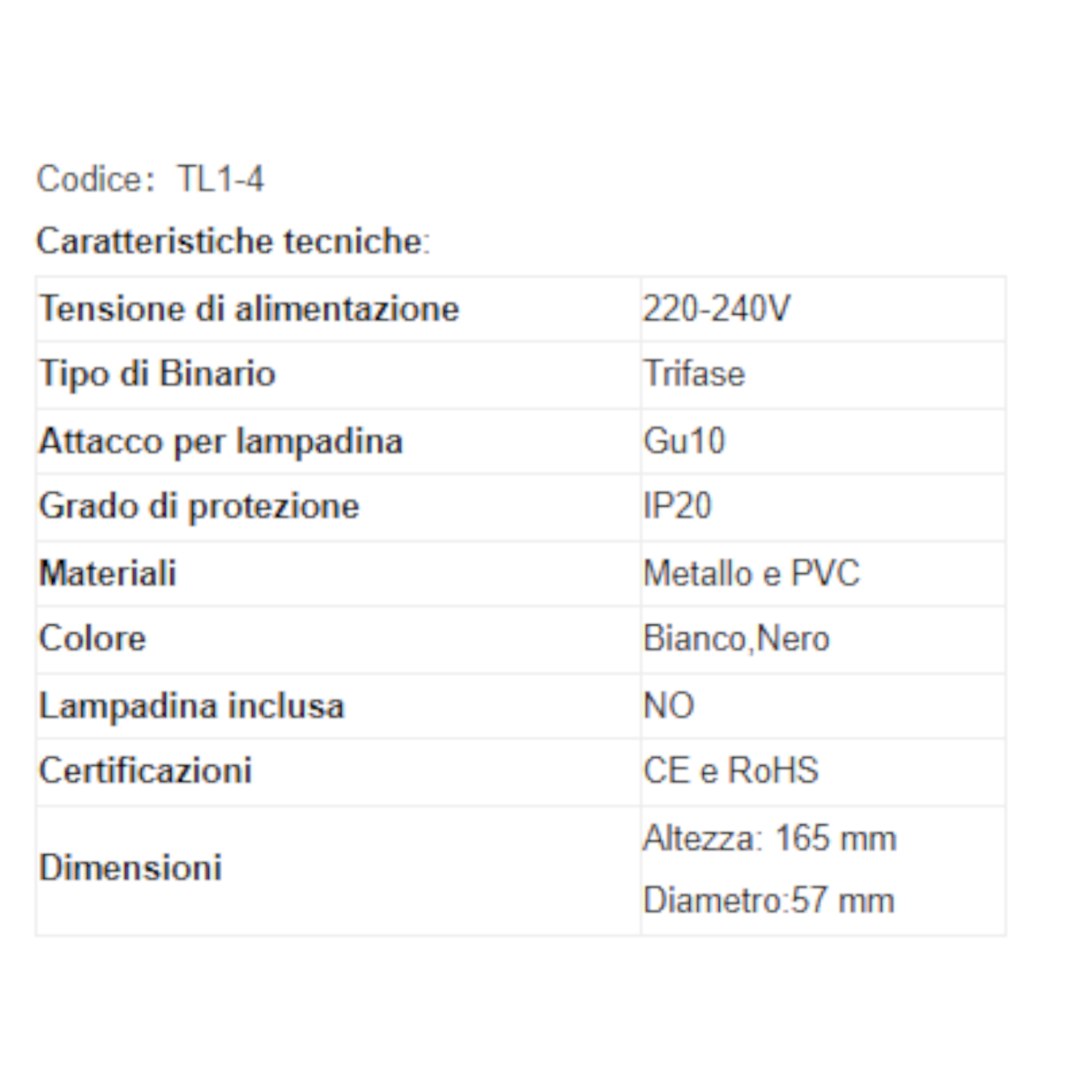 Portafaretto Binario Trifase GU10 Bianco Nero Supporto Spot LED Orientabile V.L