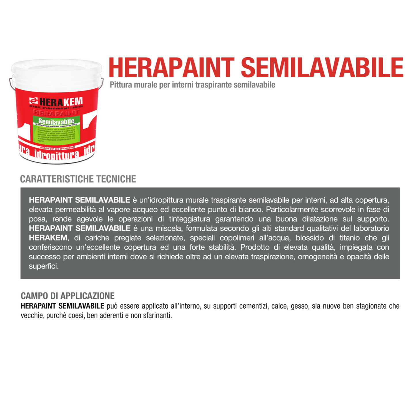 Pittura Bianca Per Interni HERAKEM Opaca SemiLavabile Traspirante Coprente 5 14L