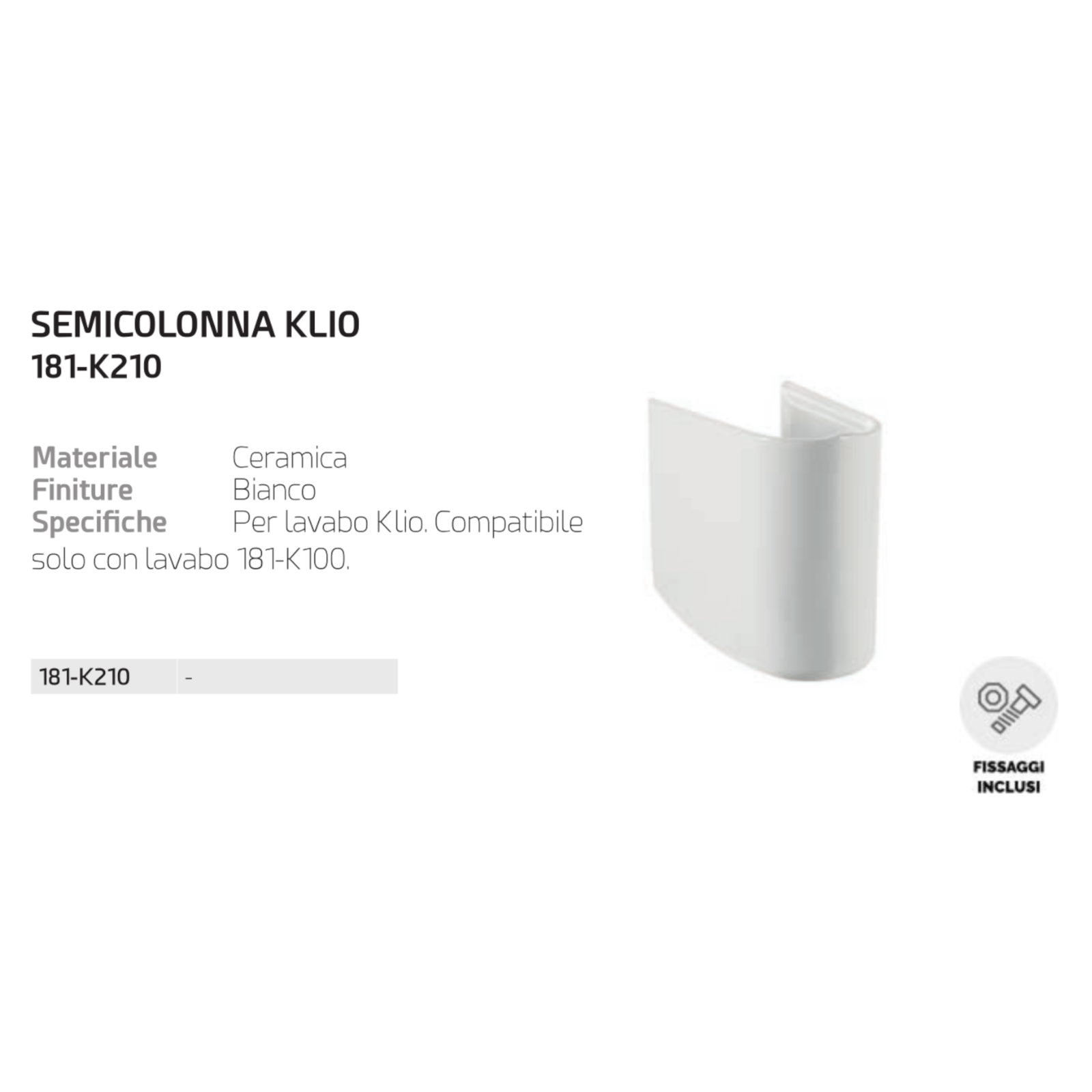 Lavabo Bagno 68cm e Semi Colonna LINPHA Lavandino Ceramica Monoforo Bianco D.X