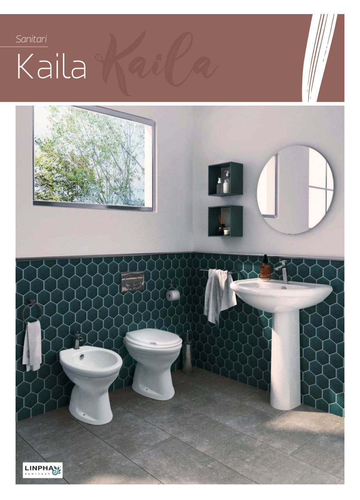 Lavabo Bagno LINPHA Kaila 56 65 cm Ceramica Monoforo Sospeso Senza Colonna D.X