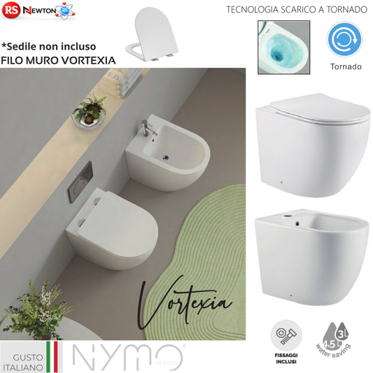 Sanitari Bagno Filo Muro NYMO Vaso WC Bidet Sedile Soft Close Bianco Moderno D.X