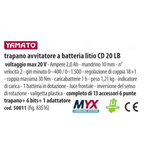 Trapano Avvitatore a Batteria Litio 20V 2,0Ah + KIT 6 punte + 6 Bits VBS