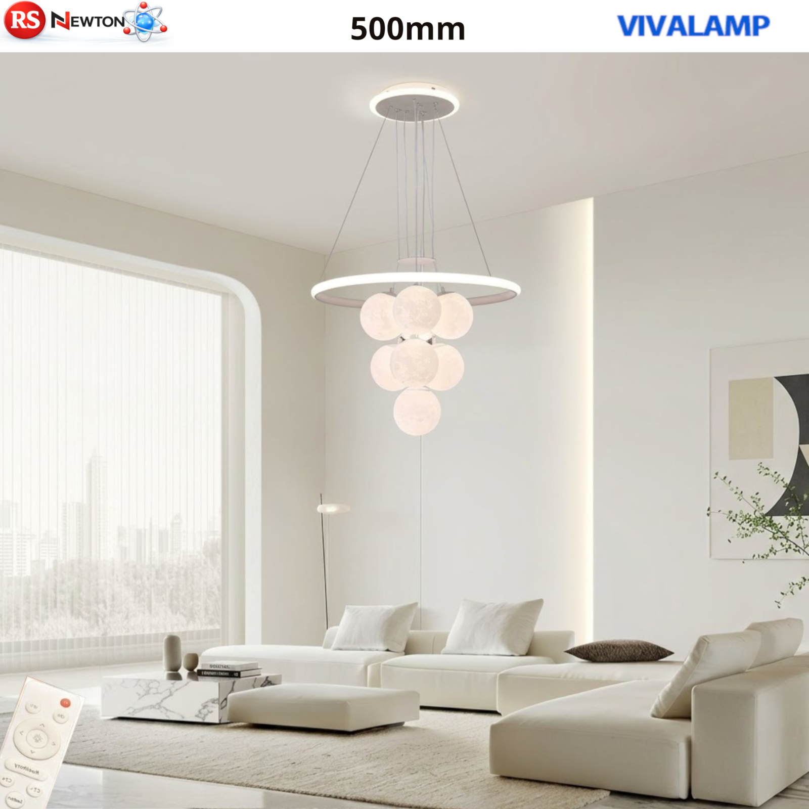 Lampadario Moderno Sospeso Bianco 50cm LUNE Camera Soggiorno Elegante 92W V.L