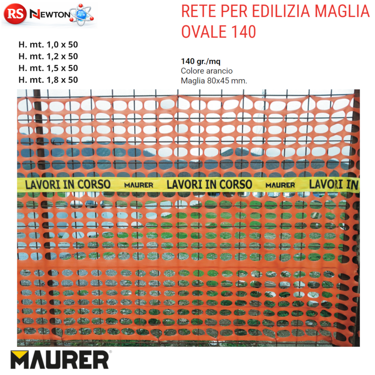 Rete per Edilizia Maglia Ovale 140g/m² Arancio 50 Metri Recinzione Cantiere VBS