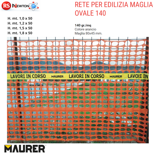 Rete per Edilizia Maglia Ovale 140g/m² Arancio 50 Metri Recinzione Cantiere VBS