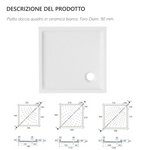 Piatto Doccia Quadro Ceramica Bianco H6 70x70 80x80 90x90 Foro 90 Slim Bagno D.X