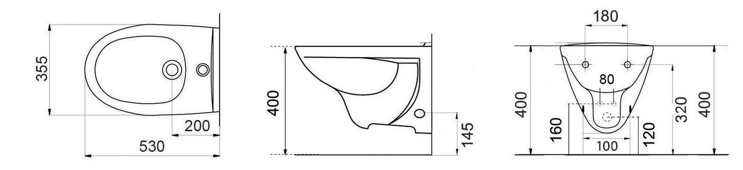 Bidet Sospeso a Parete Moderno LINPHA Metrica Ceramica Bianco Bagno D.X