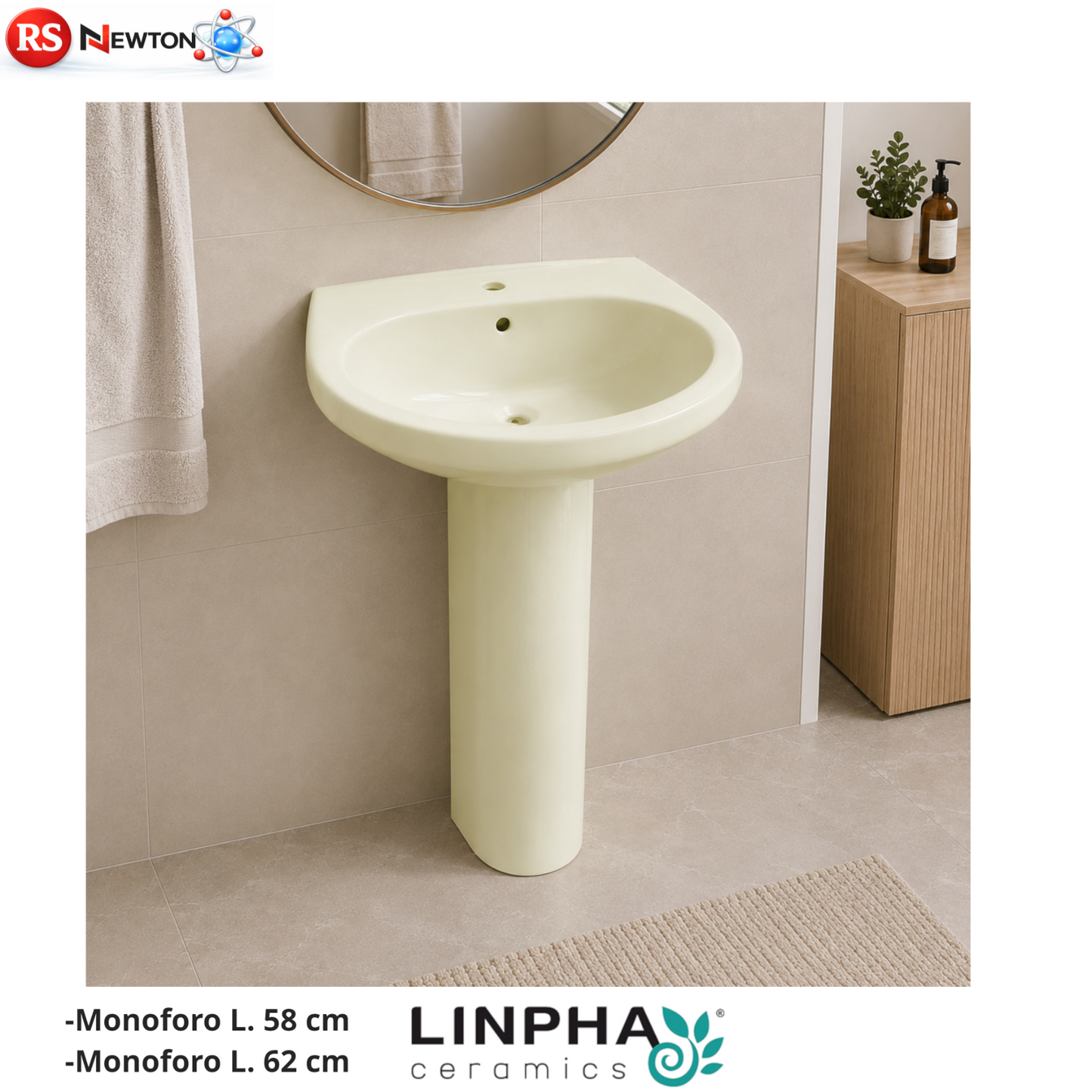 Lavabo Champagne Bagno Sospeso o Colonna Classico Vintage Ceramica 58 62 cm D.X