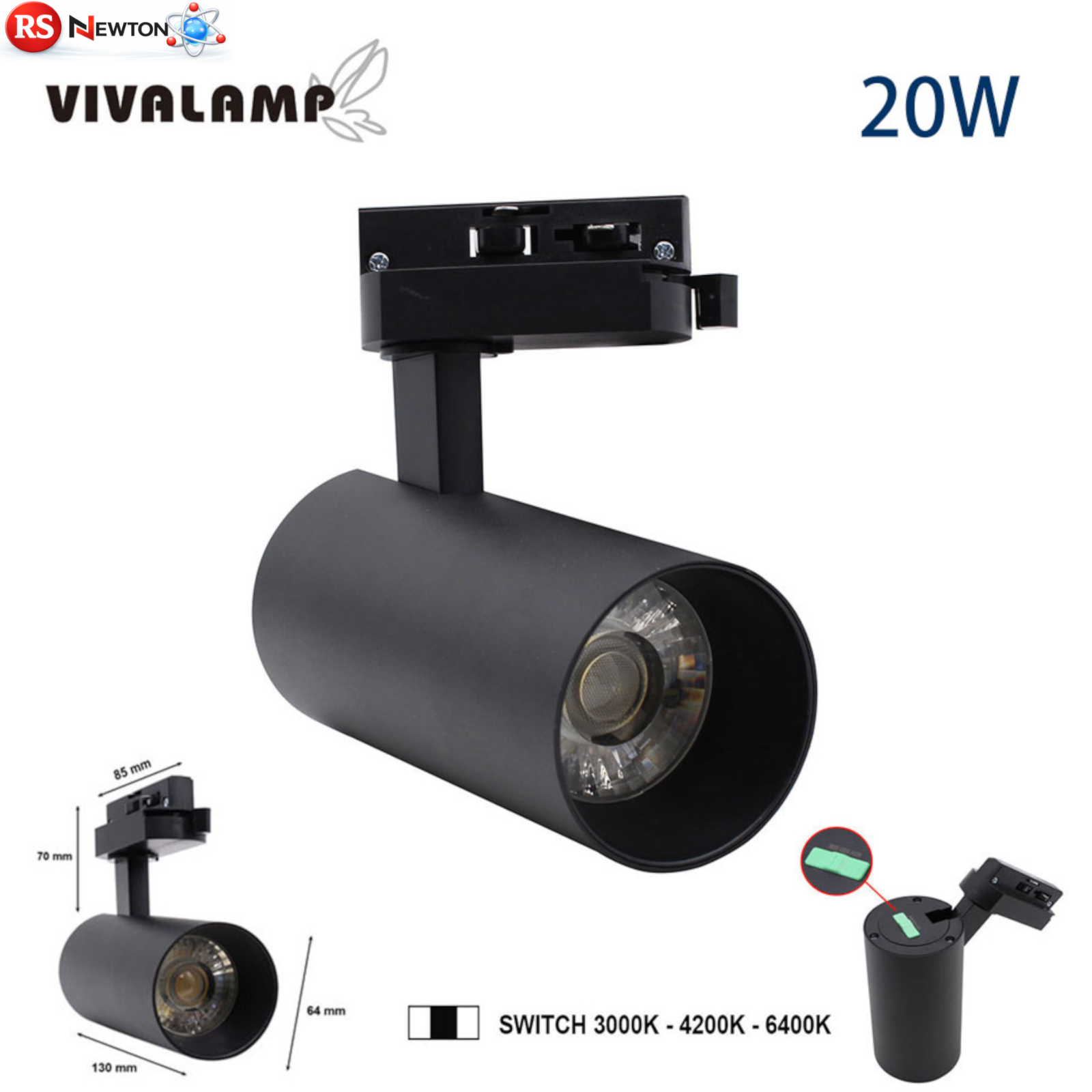 Faretto LED Binario Nero Monofase 20W 1800lm CCT 3000K 4200K 6400K Negozio V.L