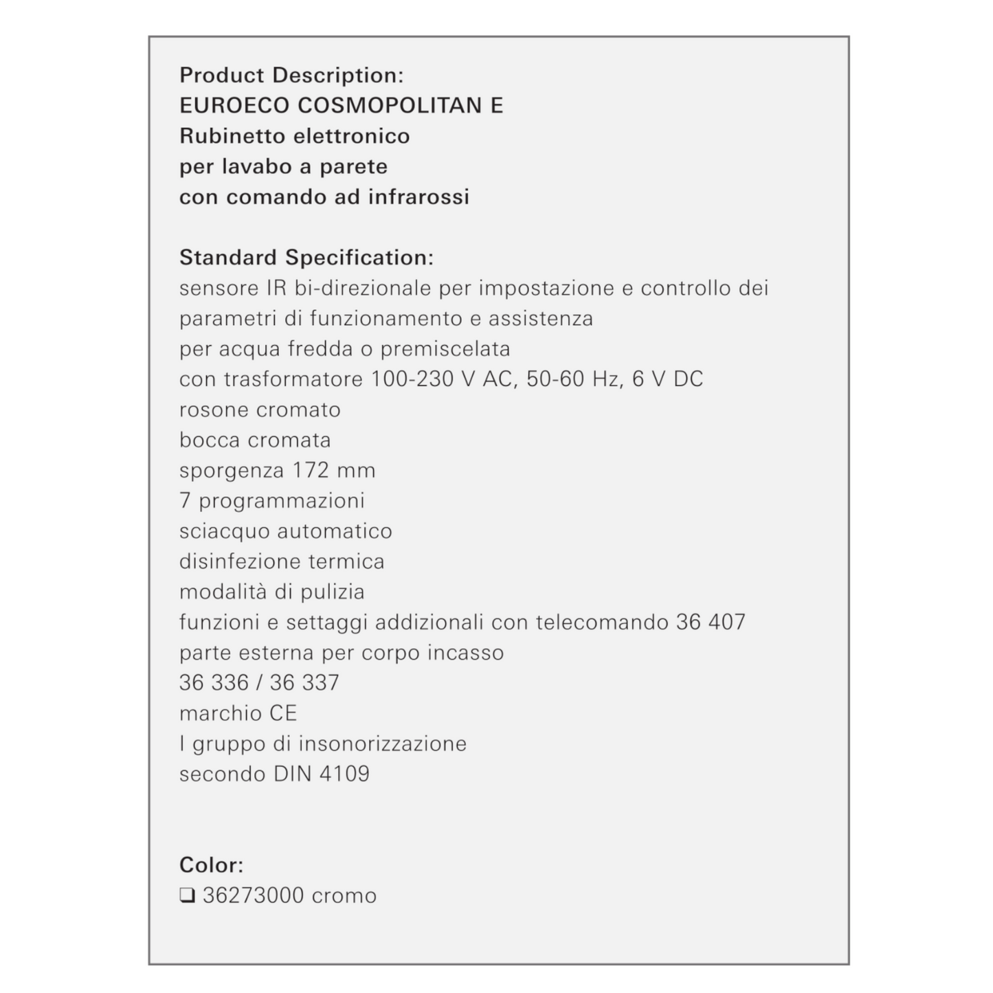 Rubinetto Elettrico Lavabo a Incasso Infrarossi Automatico GROHE Euroeco D.X
