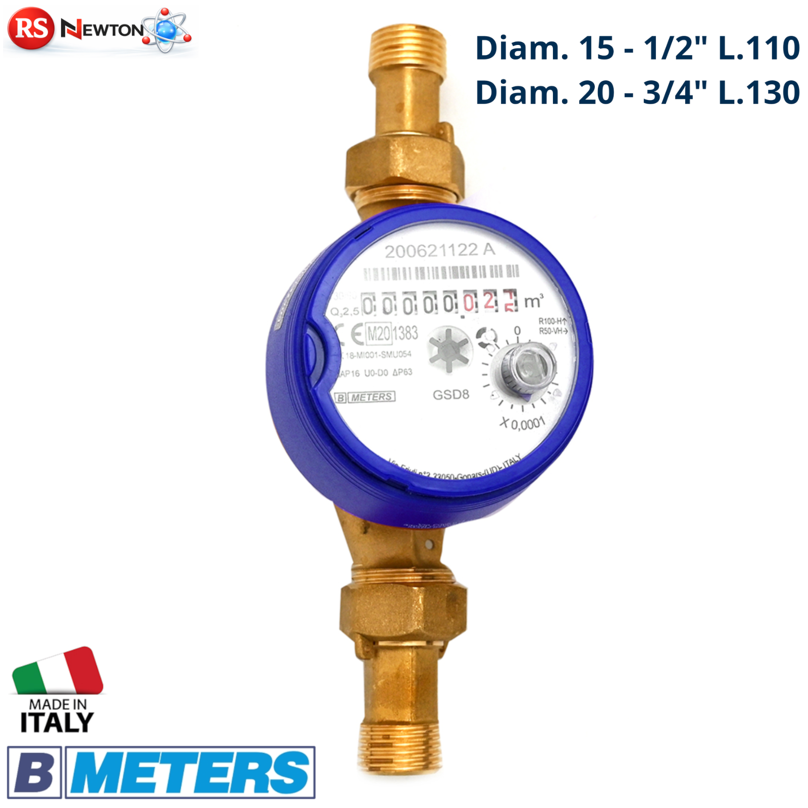 Contatore Acqua Fredda Quadrante Asciutto 1/2 3/4 360 Predisposizione Moduli D.X