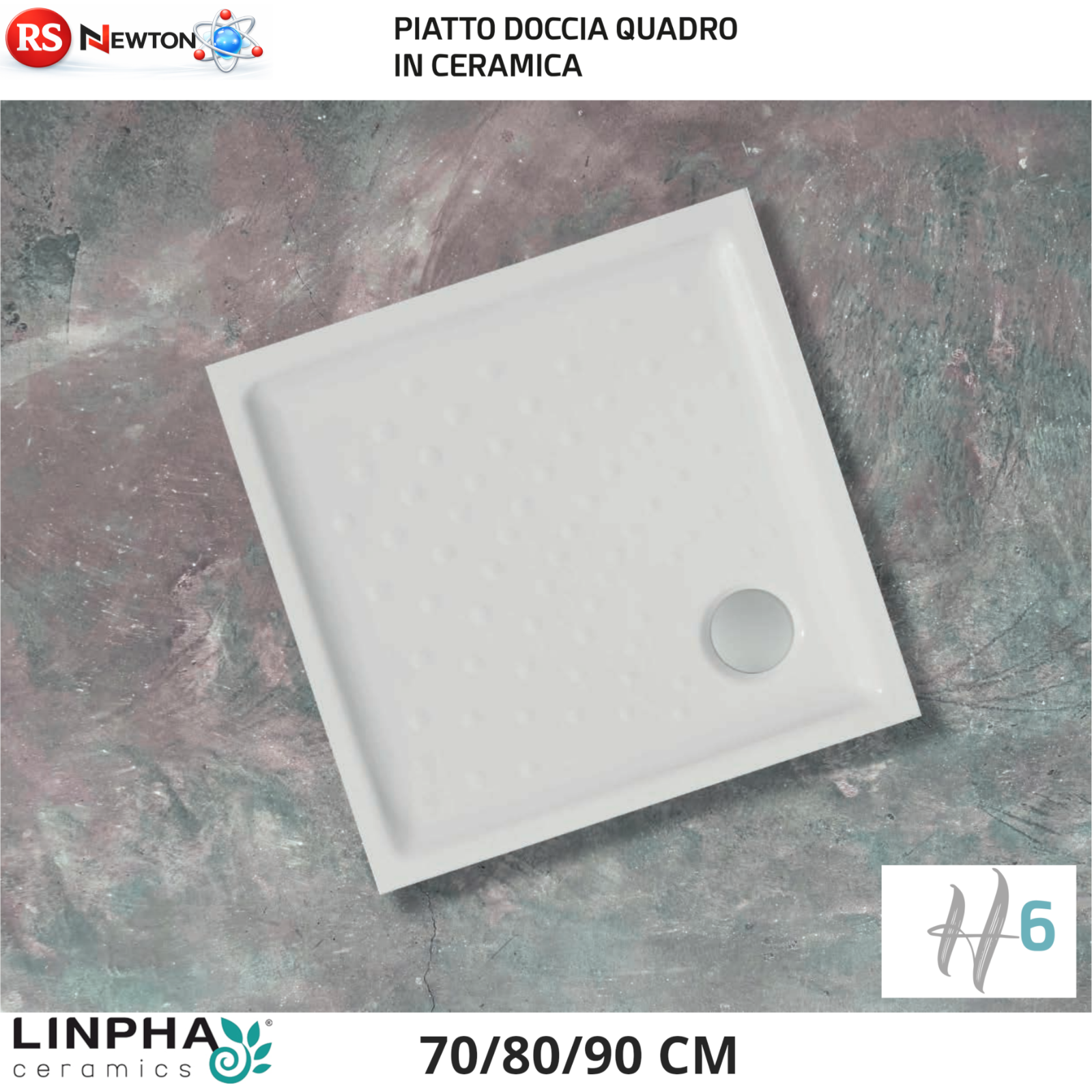 Piatto Doccia Quadro Ceramica Bianco H6 70x70 80x80 90x90 Foro 90 Slim Bagno D.X