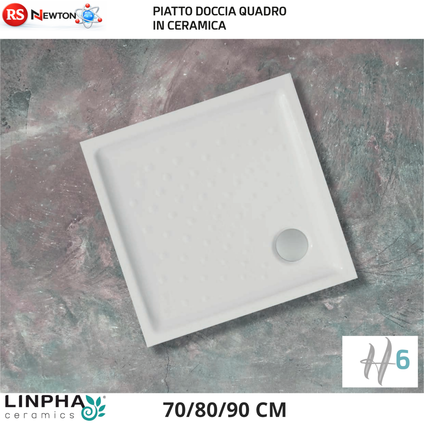Piatto Doccia Quadro Ceramica Bianco H6 70x70 80x80 90x90 Foro 90 Slim Bagno D.X