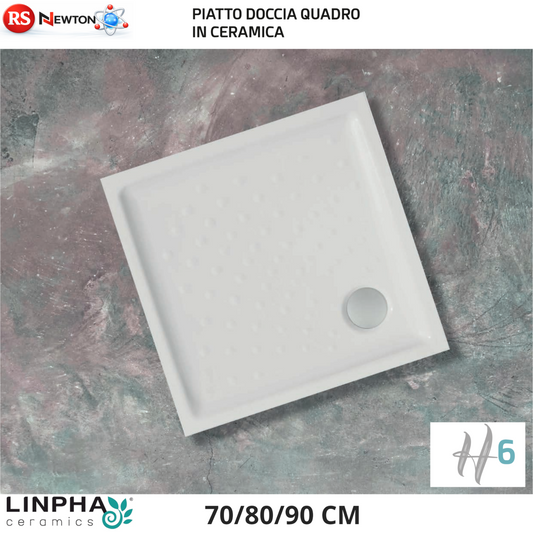 Piatto Doccia Quadro Ceramica Bianco H6 70x70 80x80 90x90 Foro 90 Slim Bagno D.X