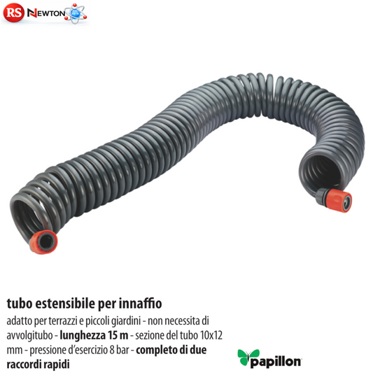 Tubo Irrigazione Prato 15Mt Estendibile a Spirale Innaffio Giardino 10x12mm VBS