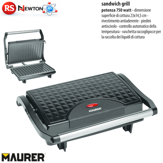 PIASTRA SANDWICH TOASTER 750W GRILL ANTIADERENTE PANINI TOSTIERA COMPATTA VBS