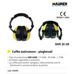 Cuffie Antirumore Professionali Pieghevoli Arco Imbottito SNR 28dB Lavoro VBS