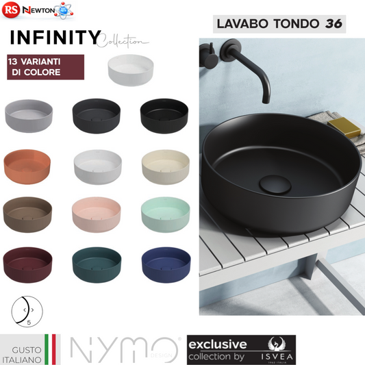Lavabo Bagno Da Appoggio Rotondo NYMO Ø36cm Ceramica Moderno Ultra Sottile D.X