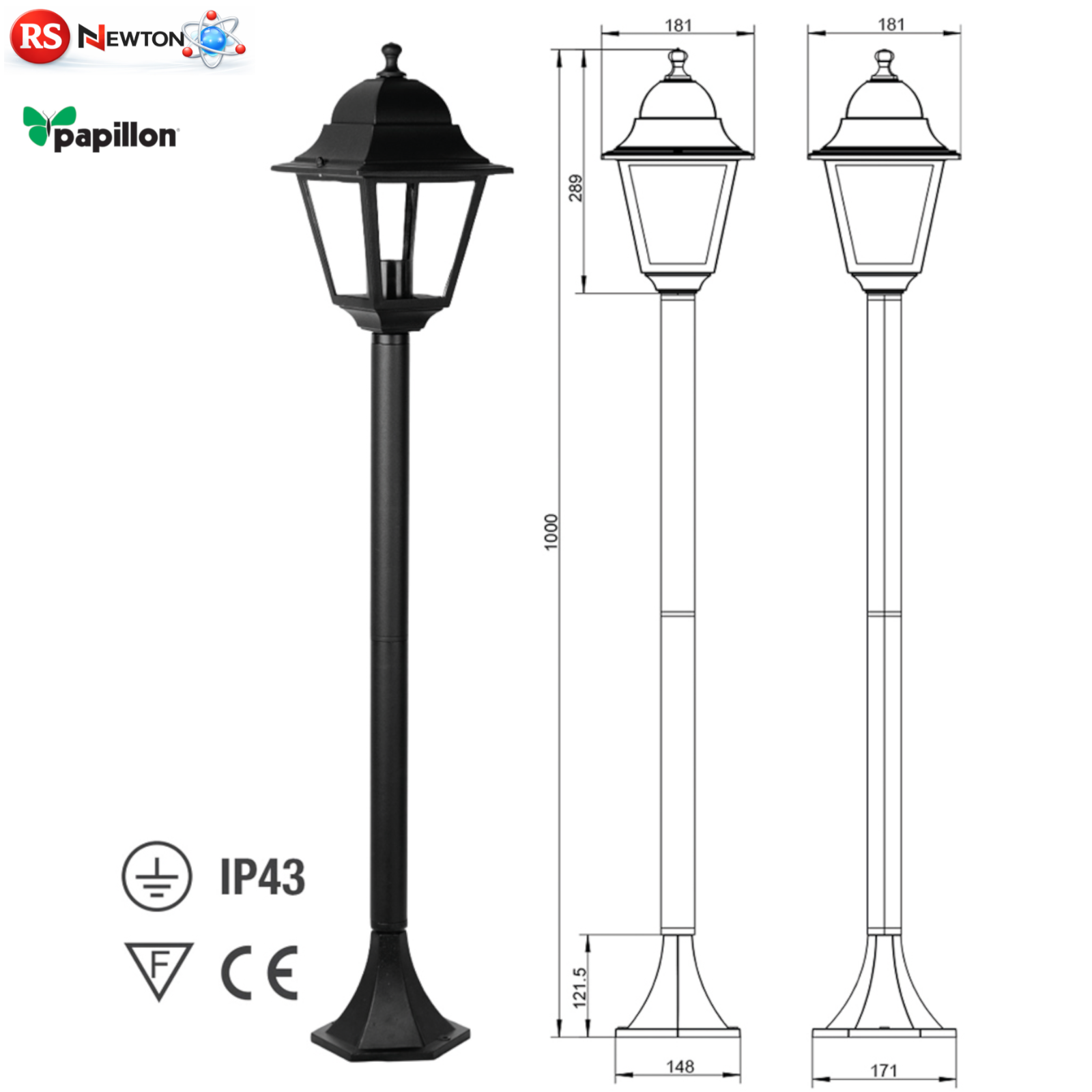 Lampione Giardino 1 Luce Nero H100cm IP43 Attacco E27 Paletto Esterno Design VBS