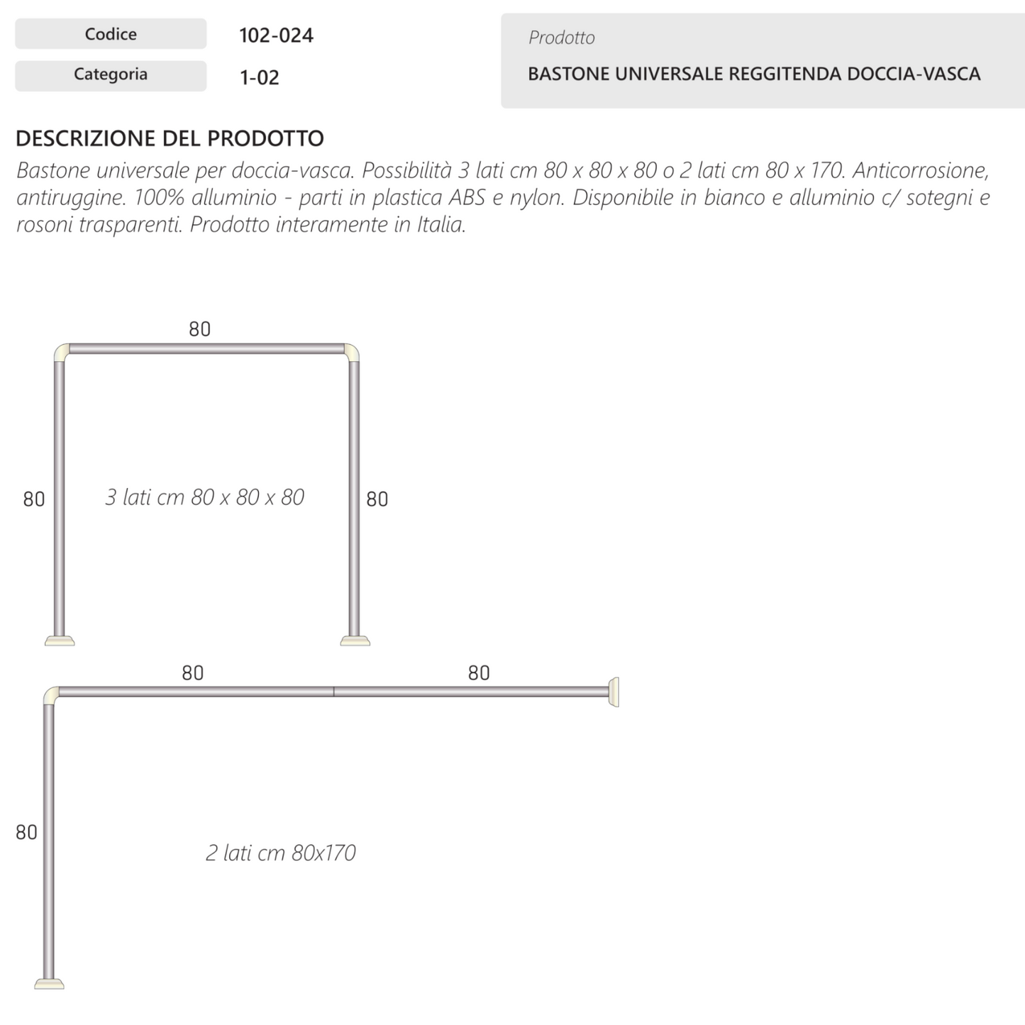 Bastone Per Tenda Doccia Vasca Bagno Universale Angolare Aste Cromo Bianco D.X