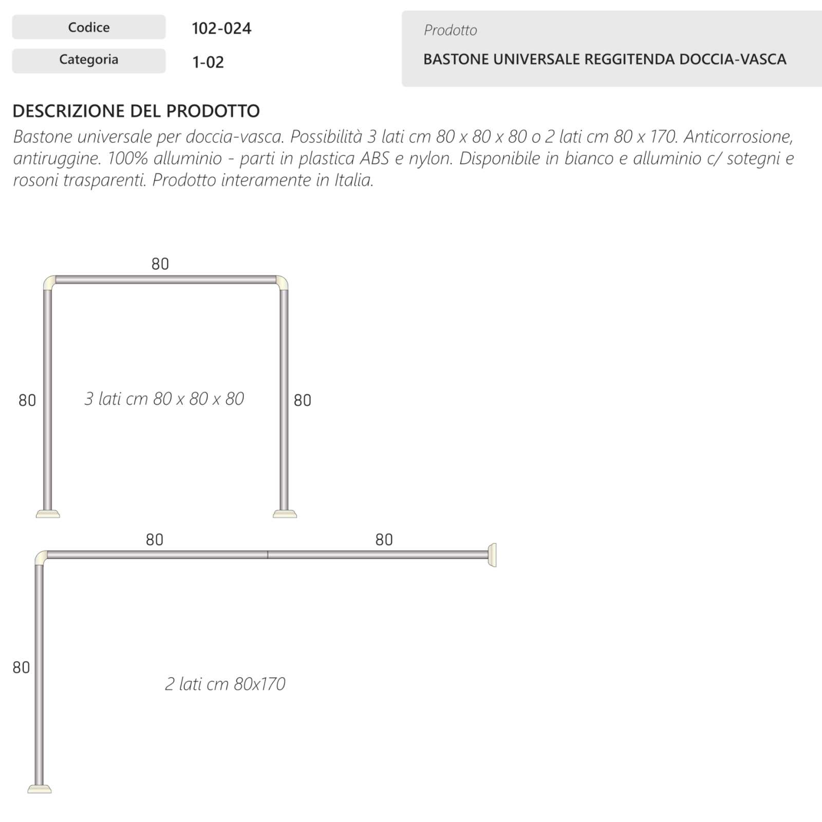 Bastone Per Tenda Doccia Vasca Bagno Universale Angolare Aste Cromo Bianco D.X