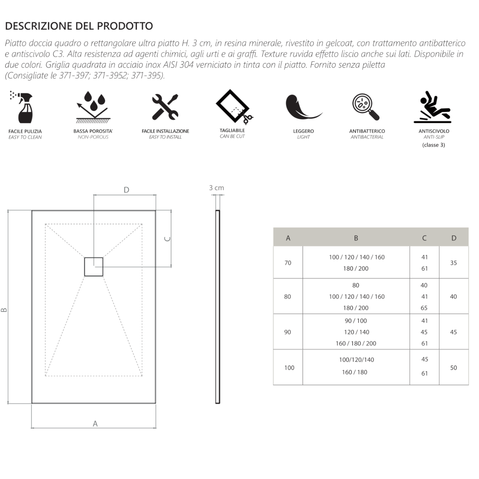 Piatto Doccia Quadrato Ultra Slim Resina Antiscivolo Effetto Pietra Moderno D.X