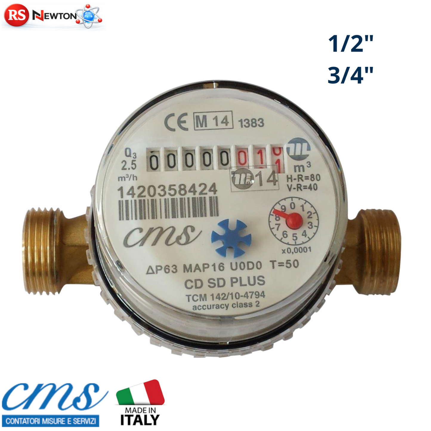 Contatore Acqua Fredda 1/2" 3/4" Super Dry Getto Unico Completo Kit Raccordi D.X