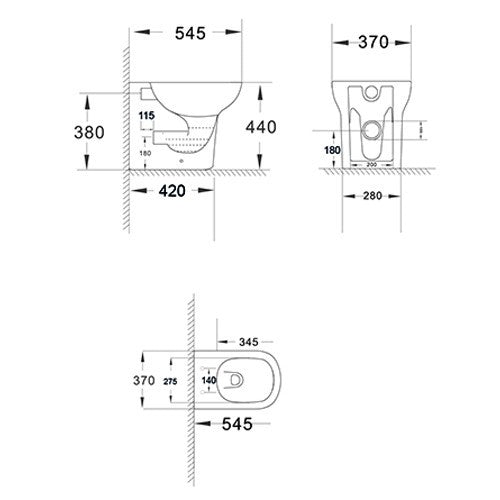 Sanitari Filo Muro LINPHA Ambrosia Rimless Vaso WC Bagno Bidet Copri Water D.X