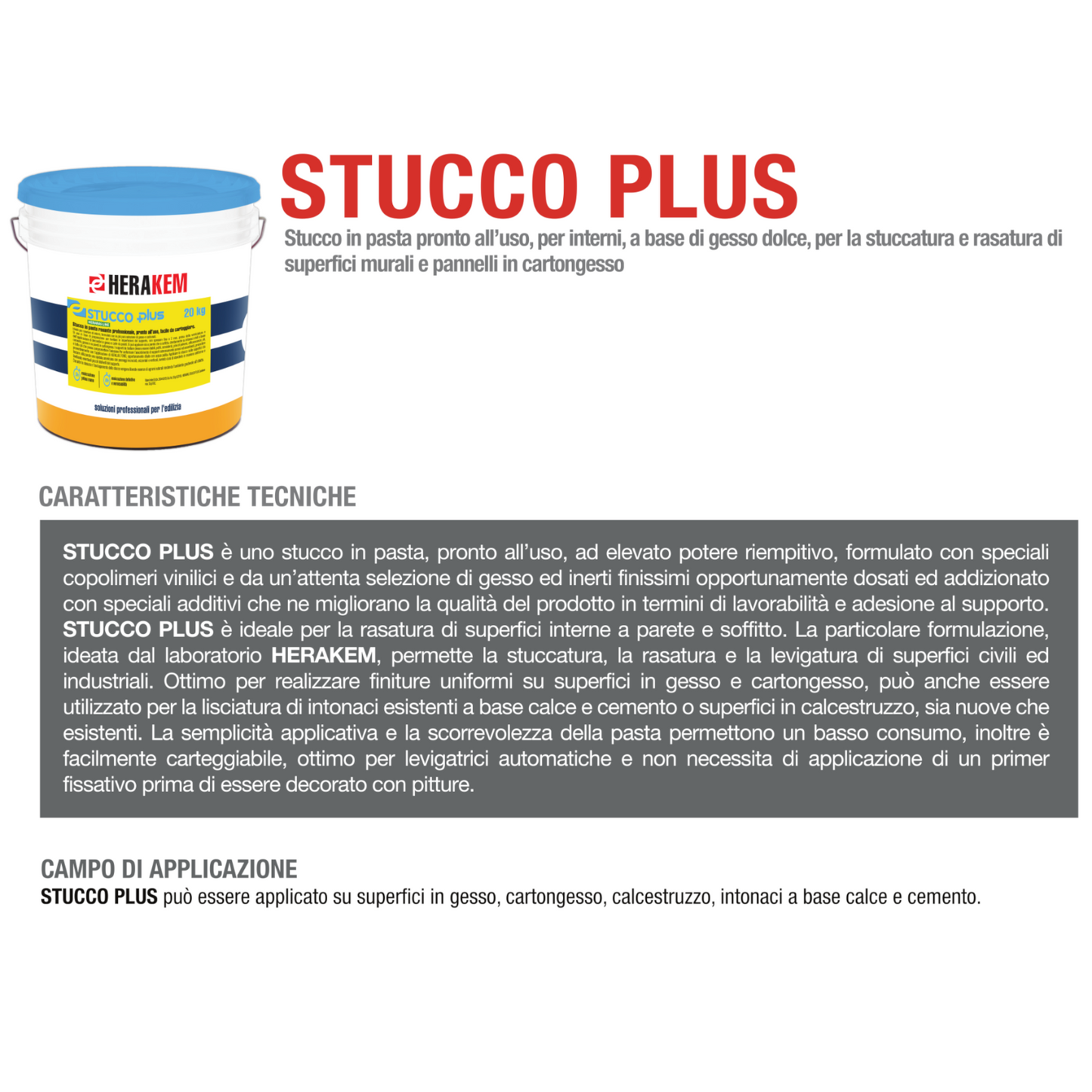 Stucco Pronto Uso in Pasta Bianco HERAKEM 5 Kg Rasante Muro Cartongesso Interni