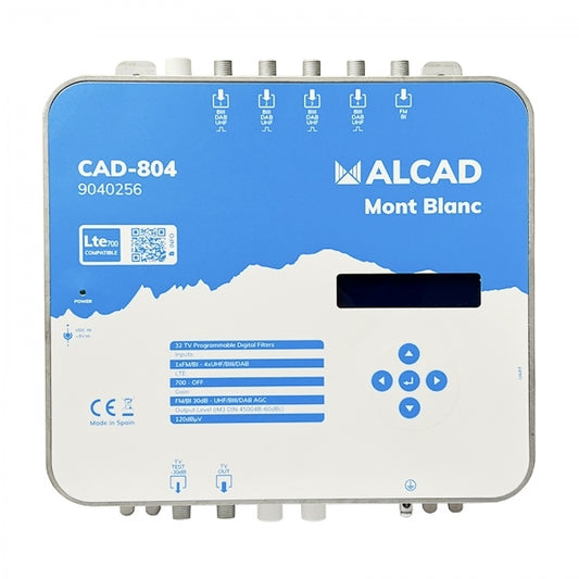 Amplificatore Multibanda 120 dBuV Ingressi 4xUHF/BIII/DAB, 1xBI/FM - 80/30dB ALCAD