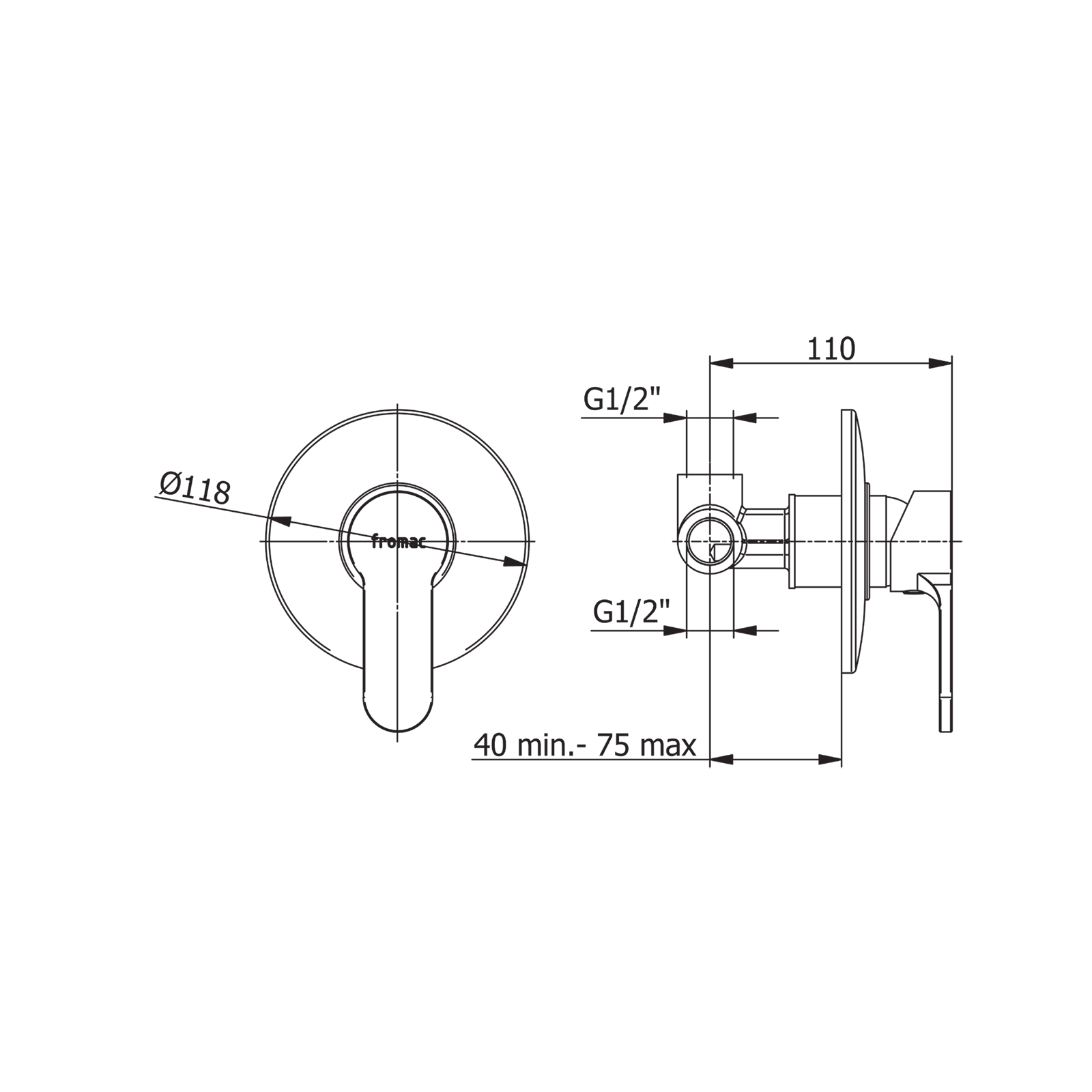 Miscelatore monocomando incasso doccia PRIUS 1/2"-1/2" FROMAC