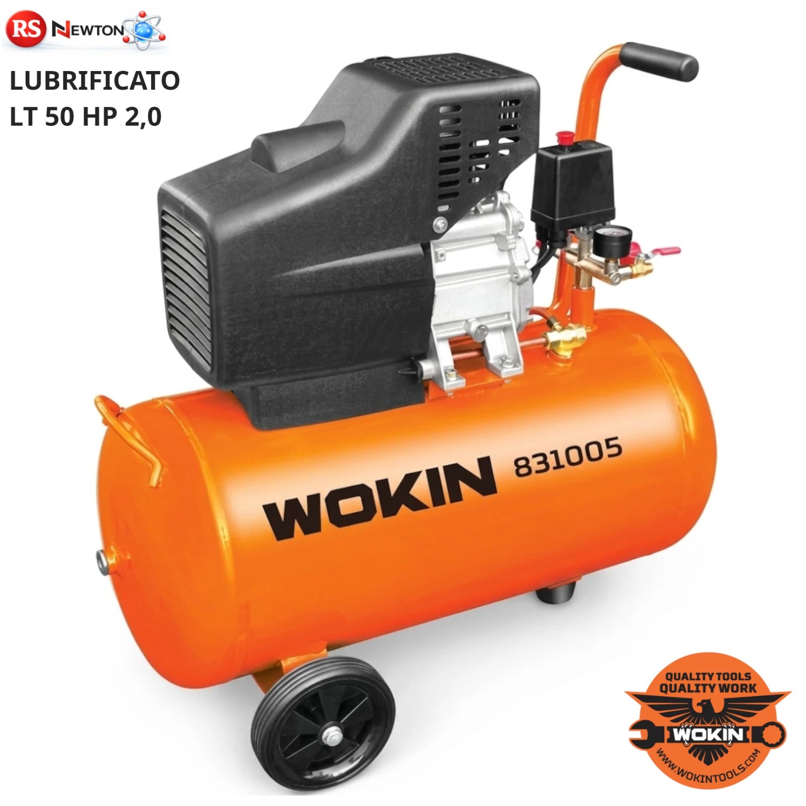 Compressore Aria WOKIN 831005 50L 2HP 1,5kW 8Bar Lubrificato Auto Moto Gomme V.X