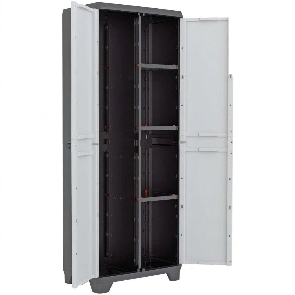 Armadio Portascope 2 Ante 3 Ripiani Plastica Grigio Finitura Legno 68x39x173 V.X