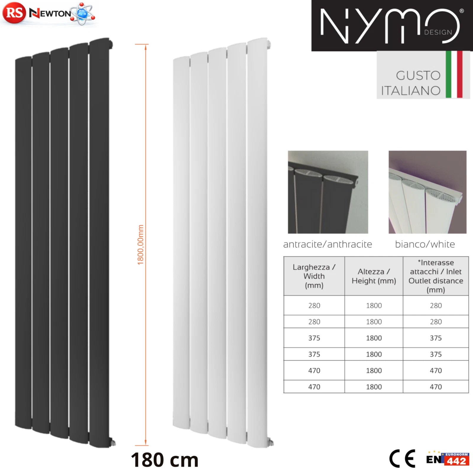 Termoarredo Scaldasalviett<wbr/>e H180 Alluminio Bianco Antracite Radiatore Bagno D.X