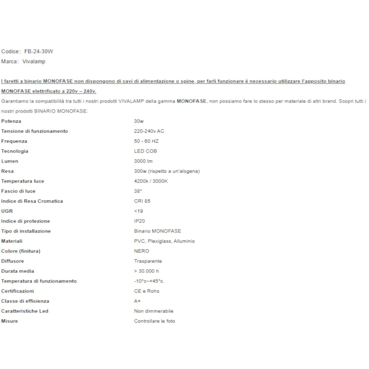 Faretto LED a Binario Monofase 1 1,5 2 Metri Lampada Spot Orientabile Soffitto