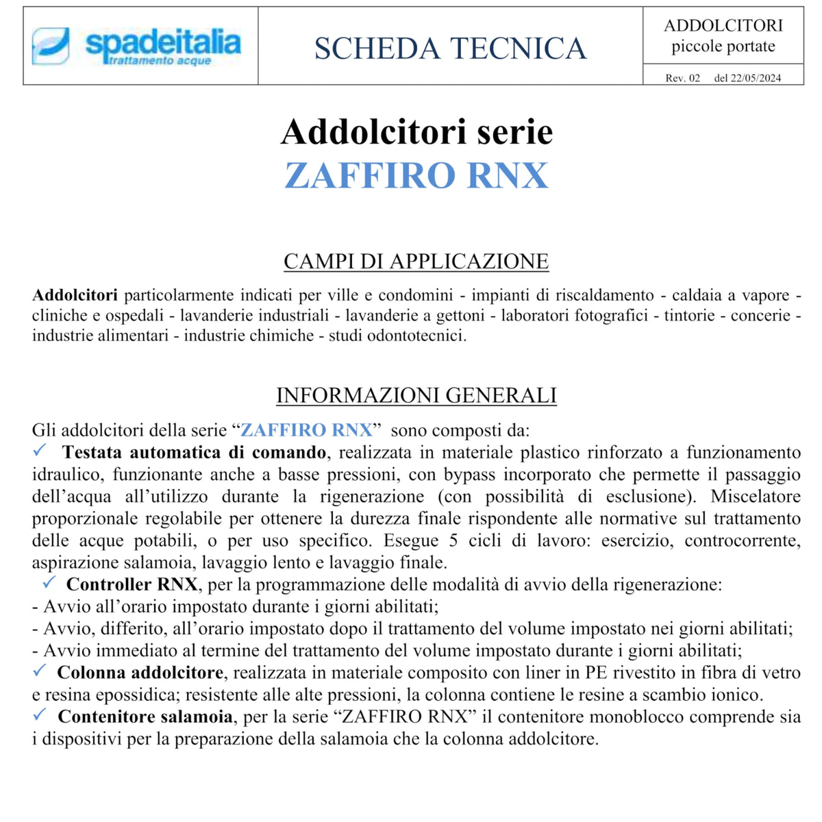 Addolcitore Acqua Automatico Volumetrico SPADEITALIA 10 18 25 Litri Anticalcare