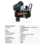 Compressore Aria WORKIT 24L 2HP 2kW 8 Bar 188 L/min 230V Coassiale V.X